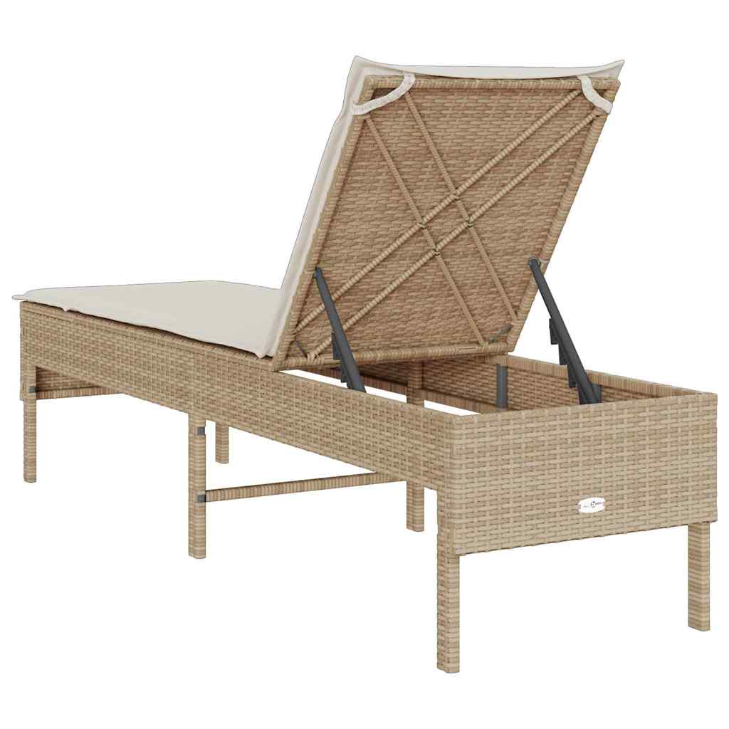 vidaXL Leżak z poduszką beżowy 55x200x44cm polirattan