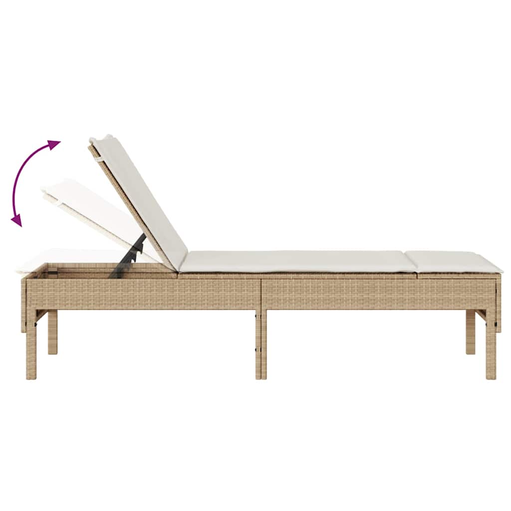 vidaXL Leżak z poduszką beżowy 55x200x44cm polirattan