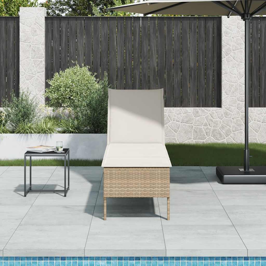 vidaXL Leżak z poduszką beżowy 55x200x44cm polirattan
