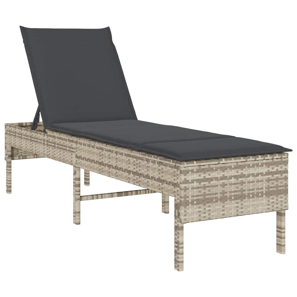 vidaXL Leżak z poduszką Jasnoszary 55x200x44cm Polirattan