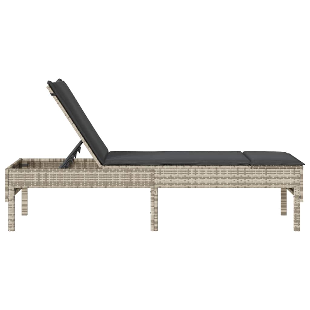 vidaXL Leżak z poduszką Jasnoszary 55x200x44cm Polirattan