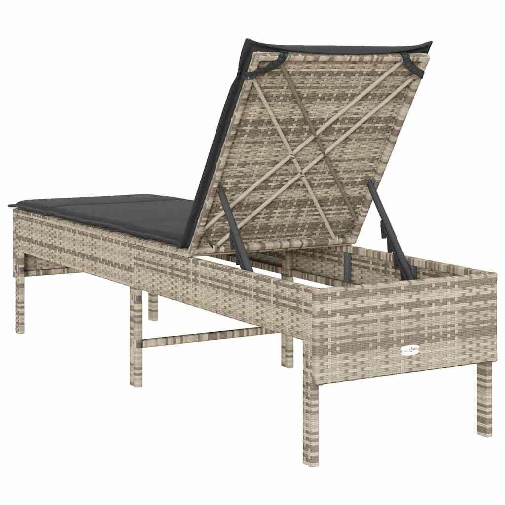 vidaXL Leżak z poduszką Jasnoszary 55x200x44cm Polirattan