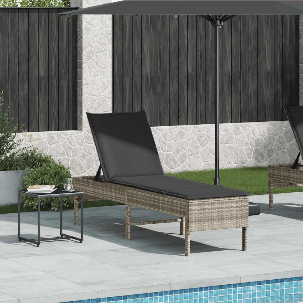 vidaXL Leżak z poduszką Jasnoszary 55x200x44cm Polirattan
