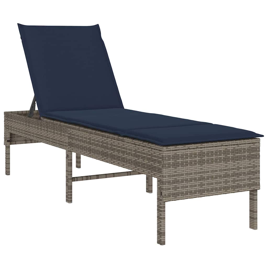vidaXL Leżak z poduszką Szary 55x200x44cm Polirattan