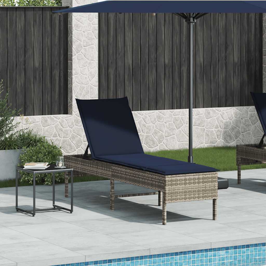 vidaXL Leżak z poduszką Szary 55x200x44cm Polirattan