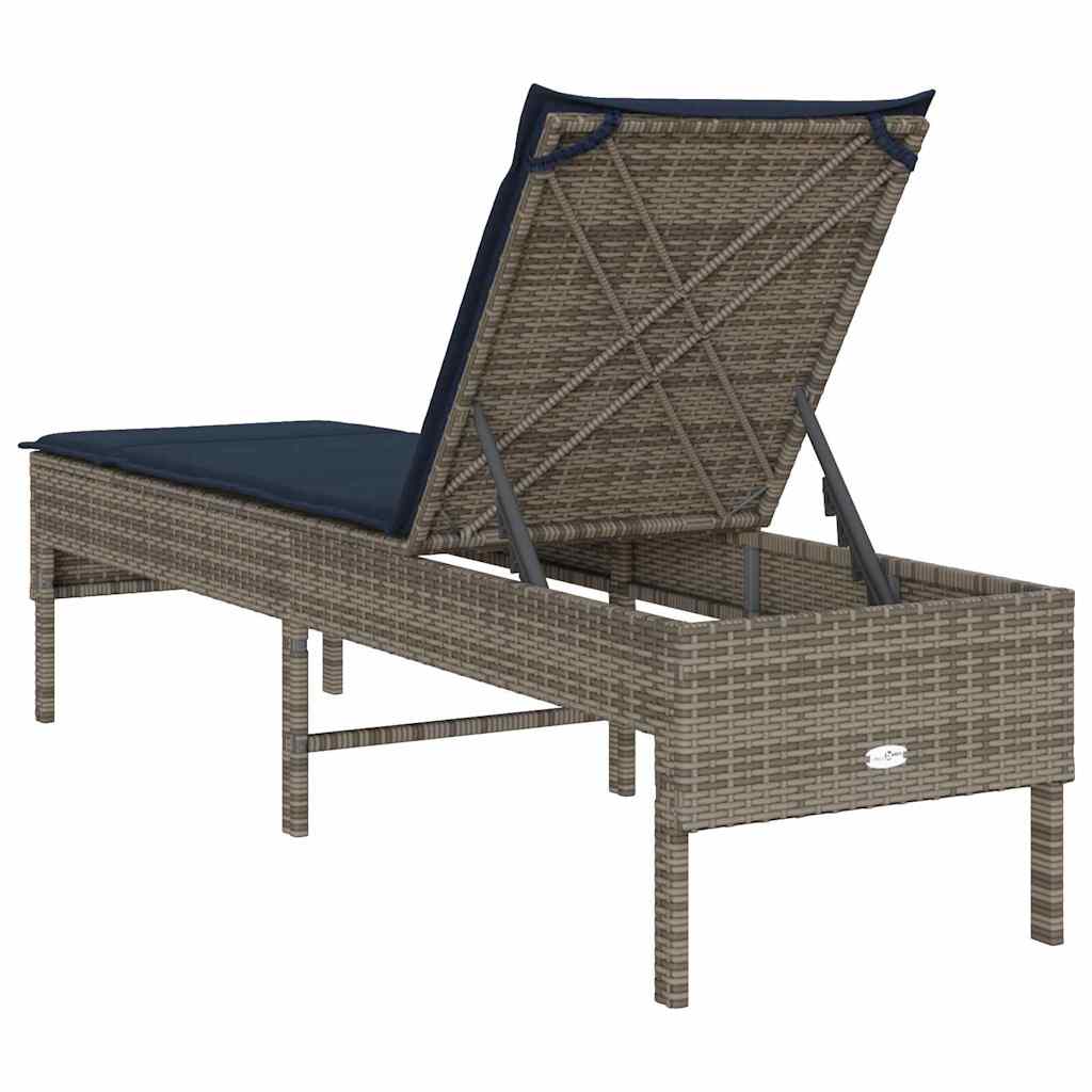 vidaXL Leżak z poduszką Szary 55x200x44cm Polirattan