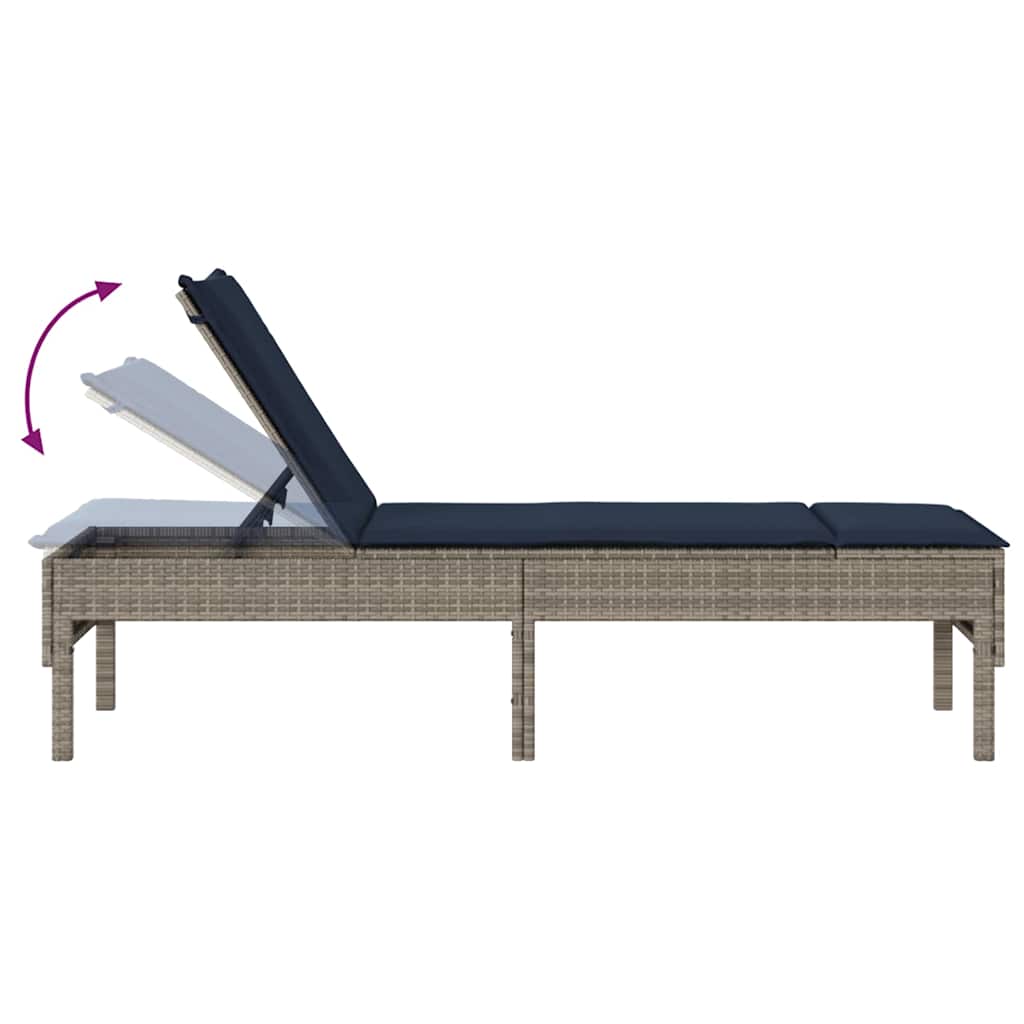 vidaXL Leżak z poduszką Szary 55x200x44cm Polirattan