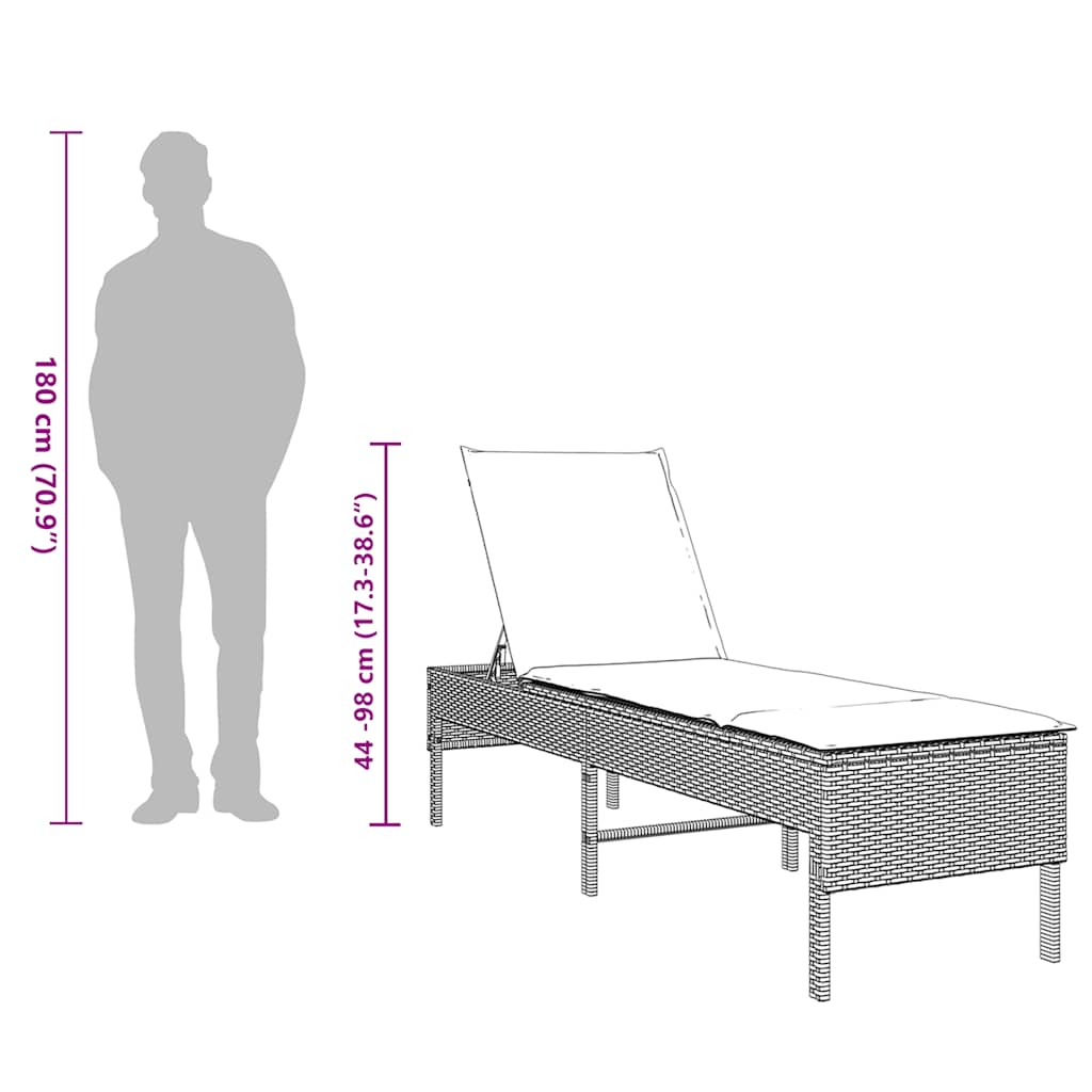 vidaXL Leżak z poduszką Szary 55x200x44cm Polirattan