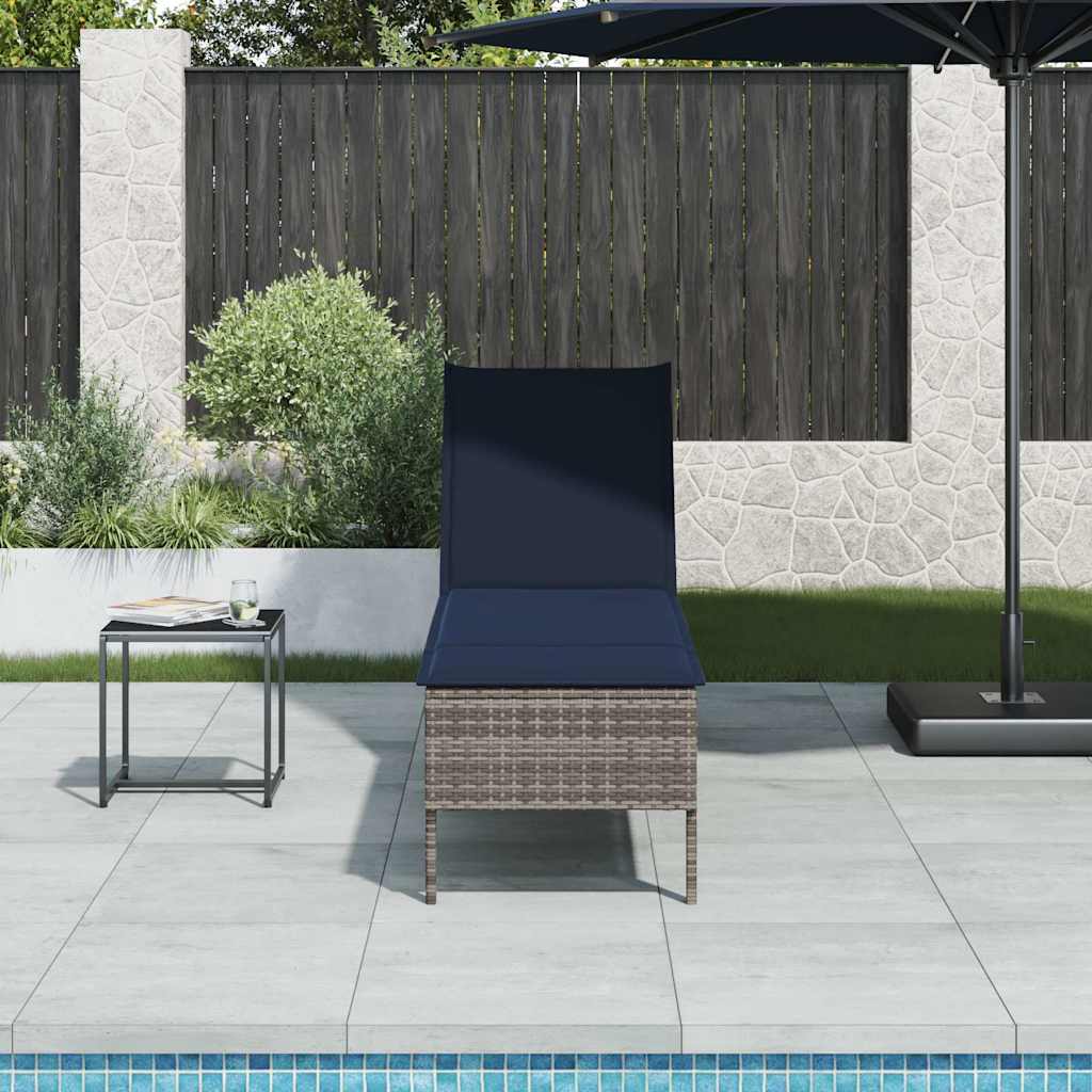 vidaXL Leżak z poduszką Szary 55x200x44cm Polirattan