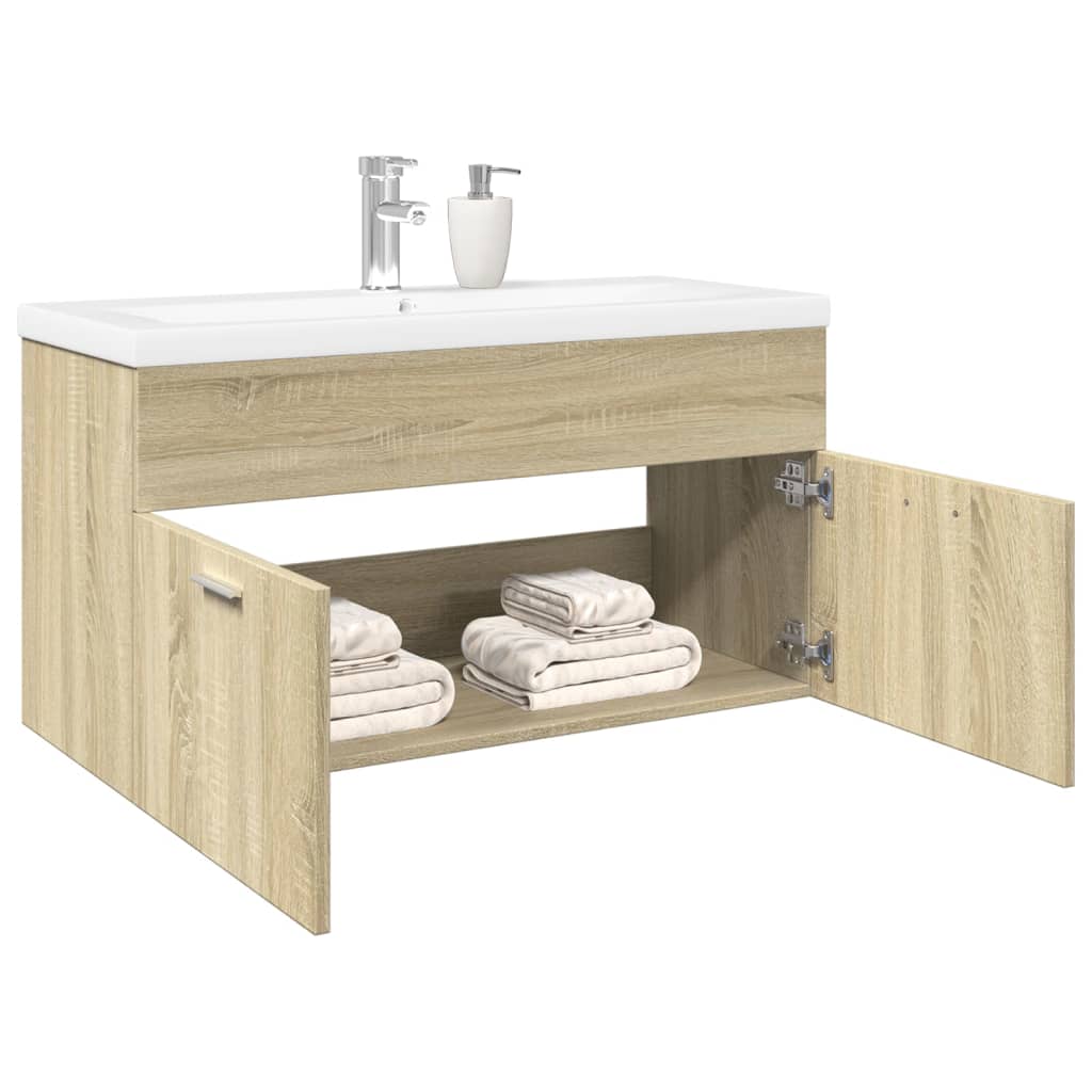 vidaXL Szafka łazienkowa z wbudowaną umywalką, dąb sonoma