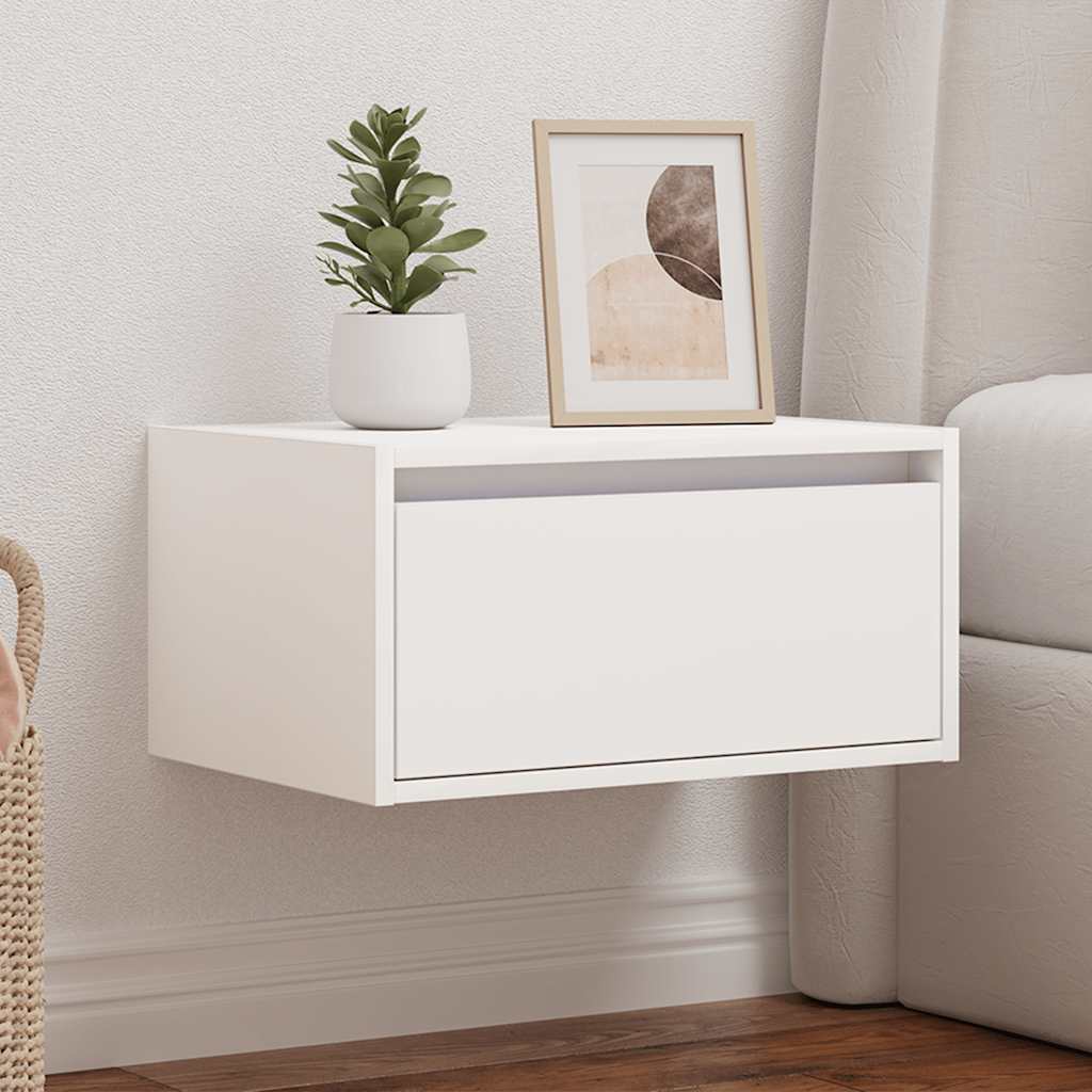 vidaXL Wisząca szafka nocna z podświetleniem LED, biała