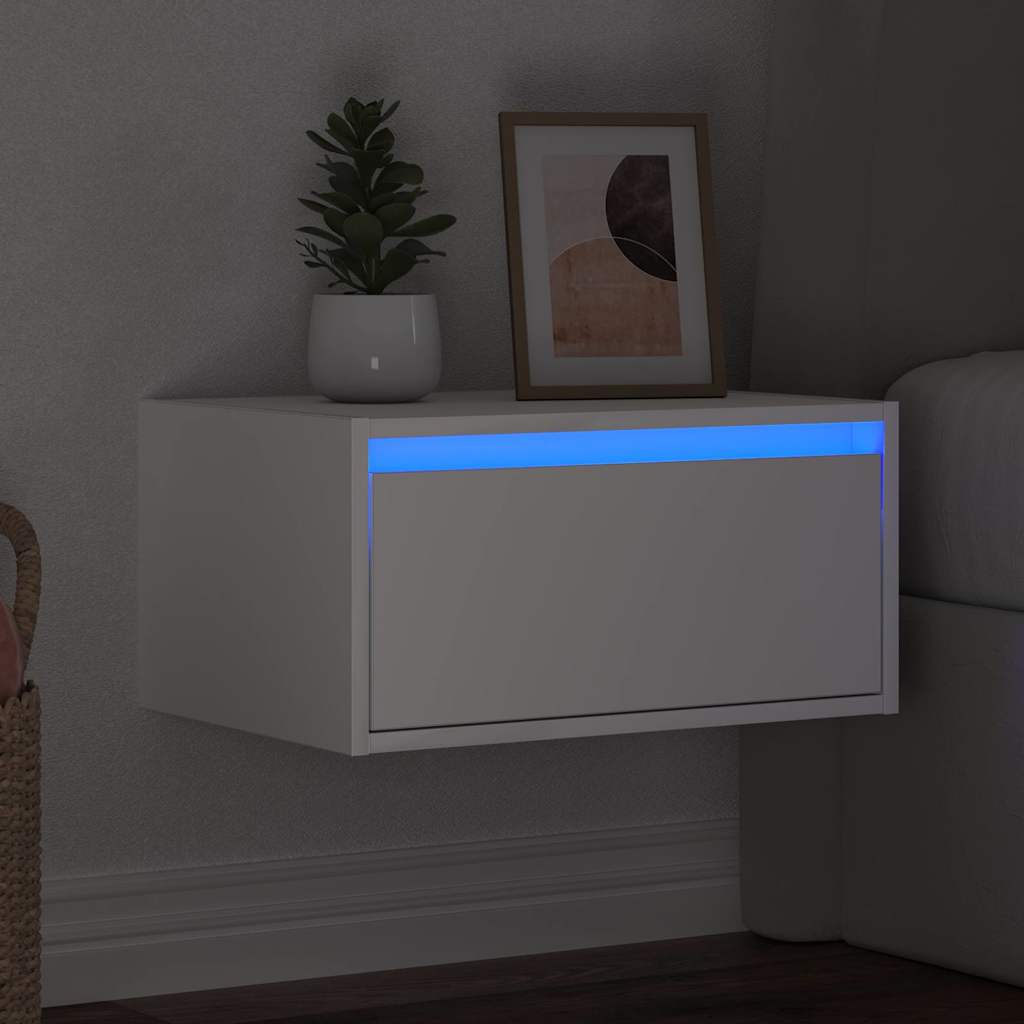vidaXL Wisząca szafka nocna z podświetleniem LED, biała