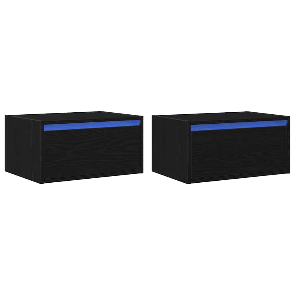 vidaXL Wiszące szafki nocne z LED, 2 szt., czarna dąb
