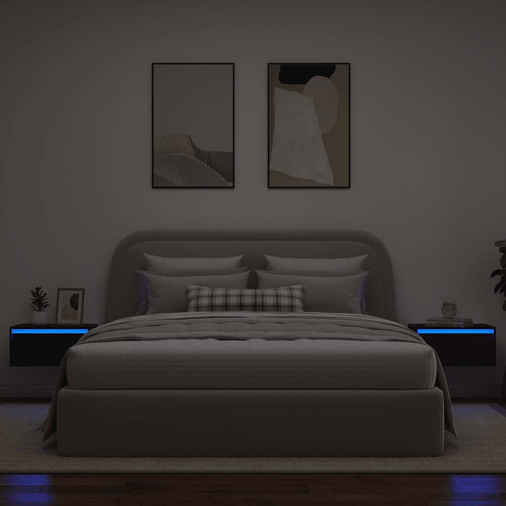 vidaXL Wiszące szafki nocne z LED, 2 szt., czarna dąb