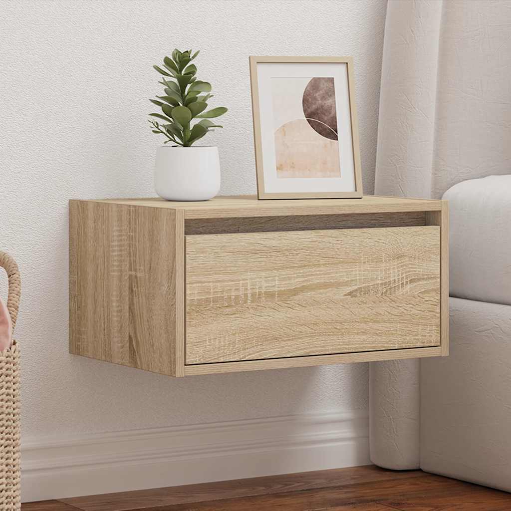 vidaXL Wisząca szafka nocna z podświetleniem LED, dąb sonoma