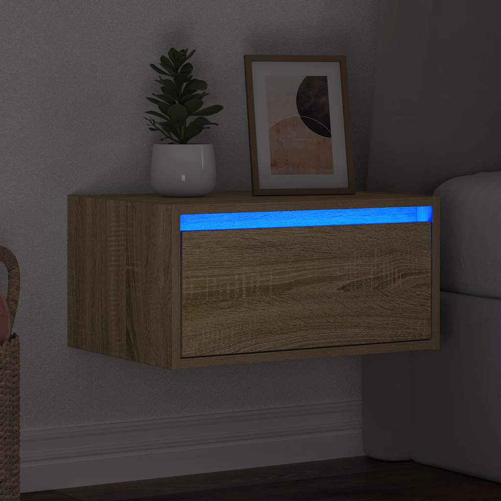 vidaXL Wisząca szafka nocna z podświetleniem LED, dąb sonoma