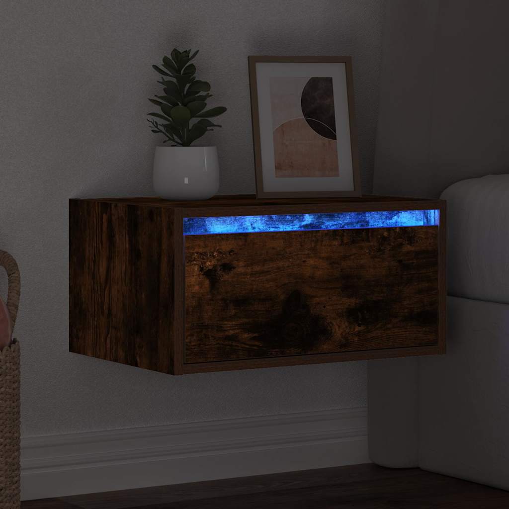 vidaXL Wisząca szafka nocna z podświetleniem LED, przydymiony dąb