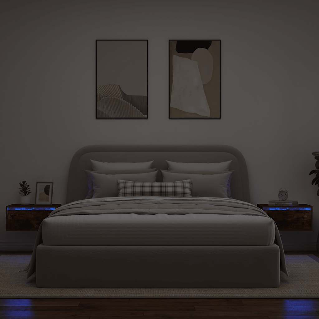 vidaXL Wiszące szafki nocne z LED, 2 szt., przydymiony dąb