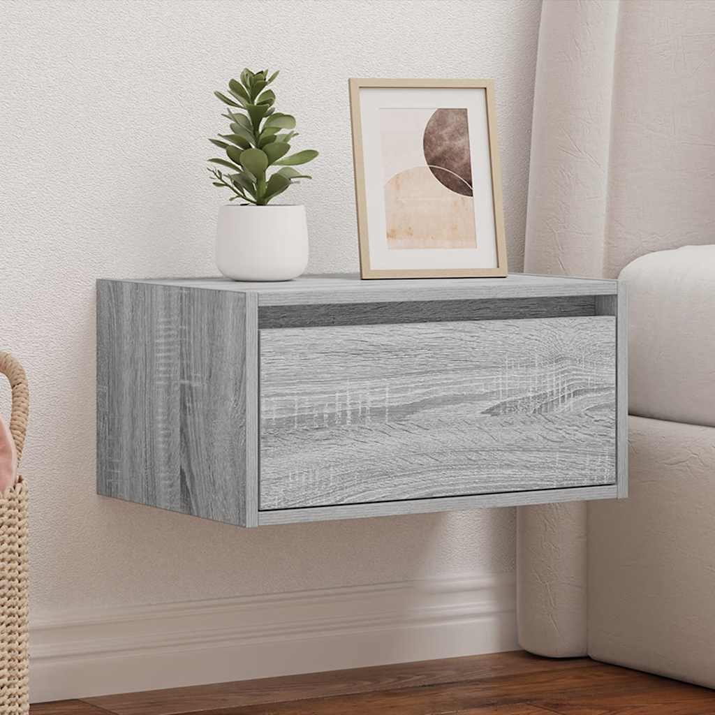 vidaXL Wisząca szafka nocna z podświetleniem LED, szary dąb sonoma
