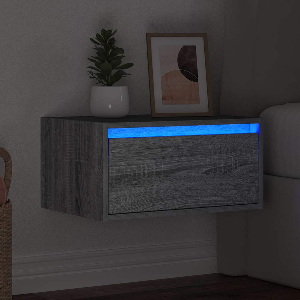 vidaXL Wisząca szafka nocna z podświetleniem LED, szary dąb sonoma