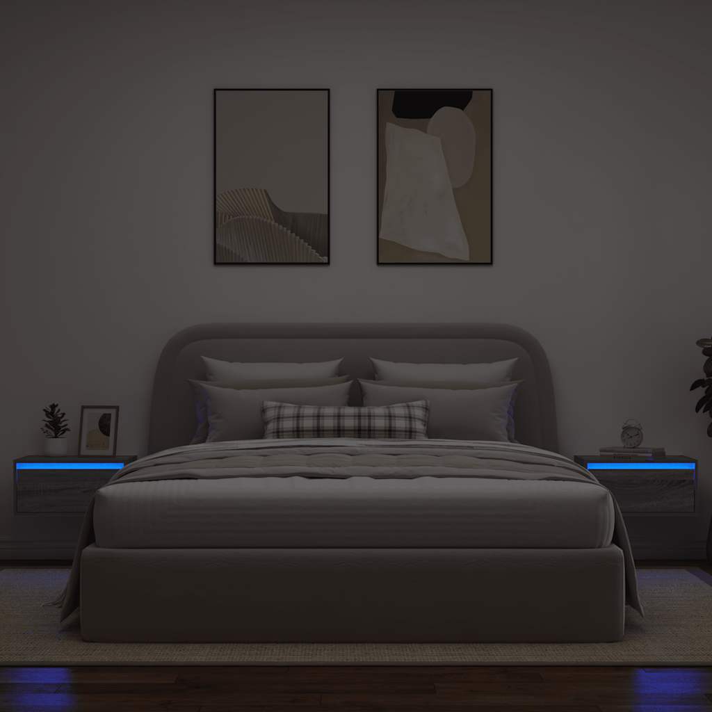 vidaXL Wiszące szafki nocne z LED, 2 szt., szary dąb sonoma