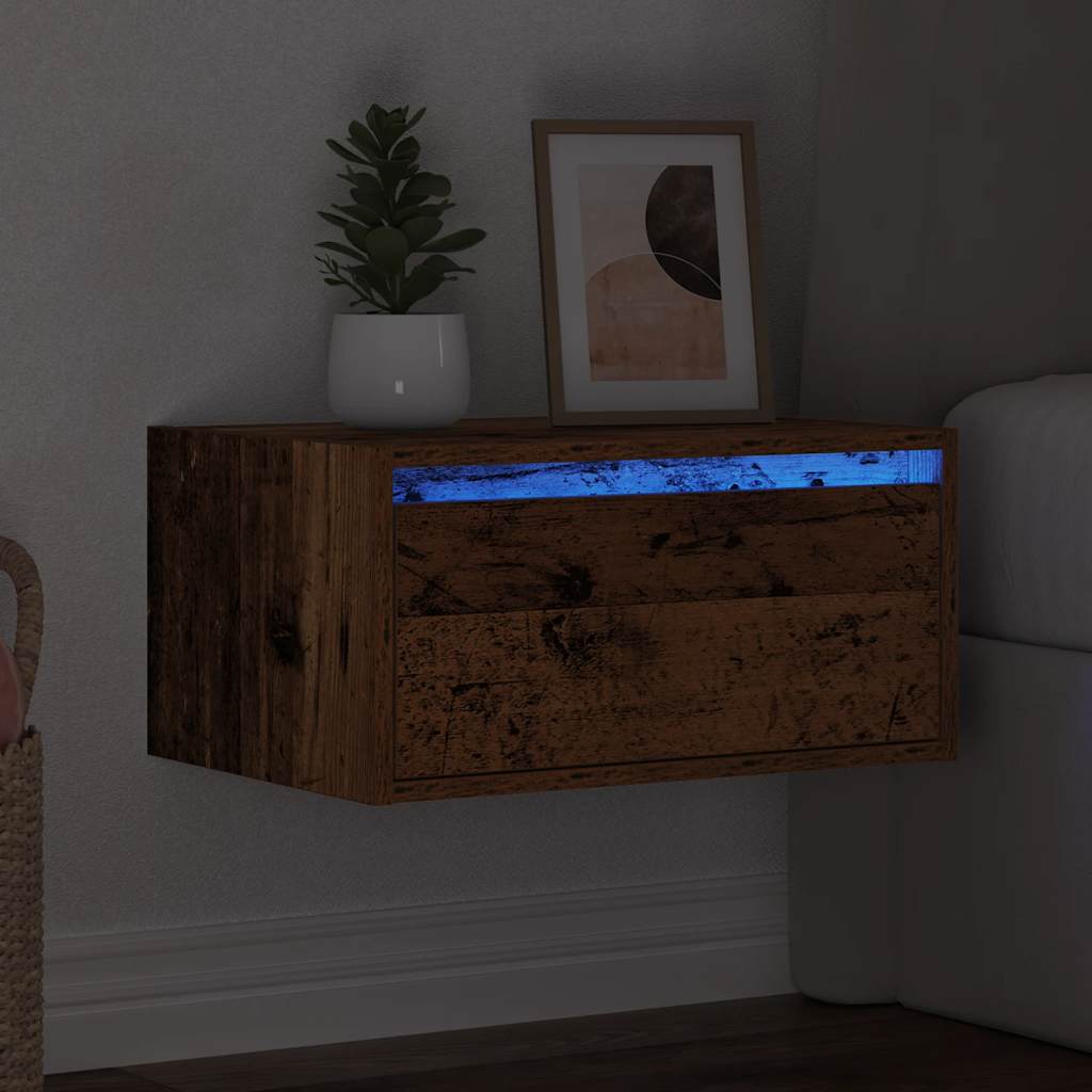 vidaXL Wisząca szafka nocna z podświetleniem LED, stare drewno