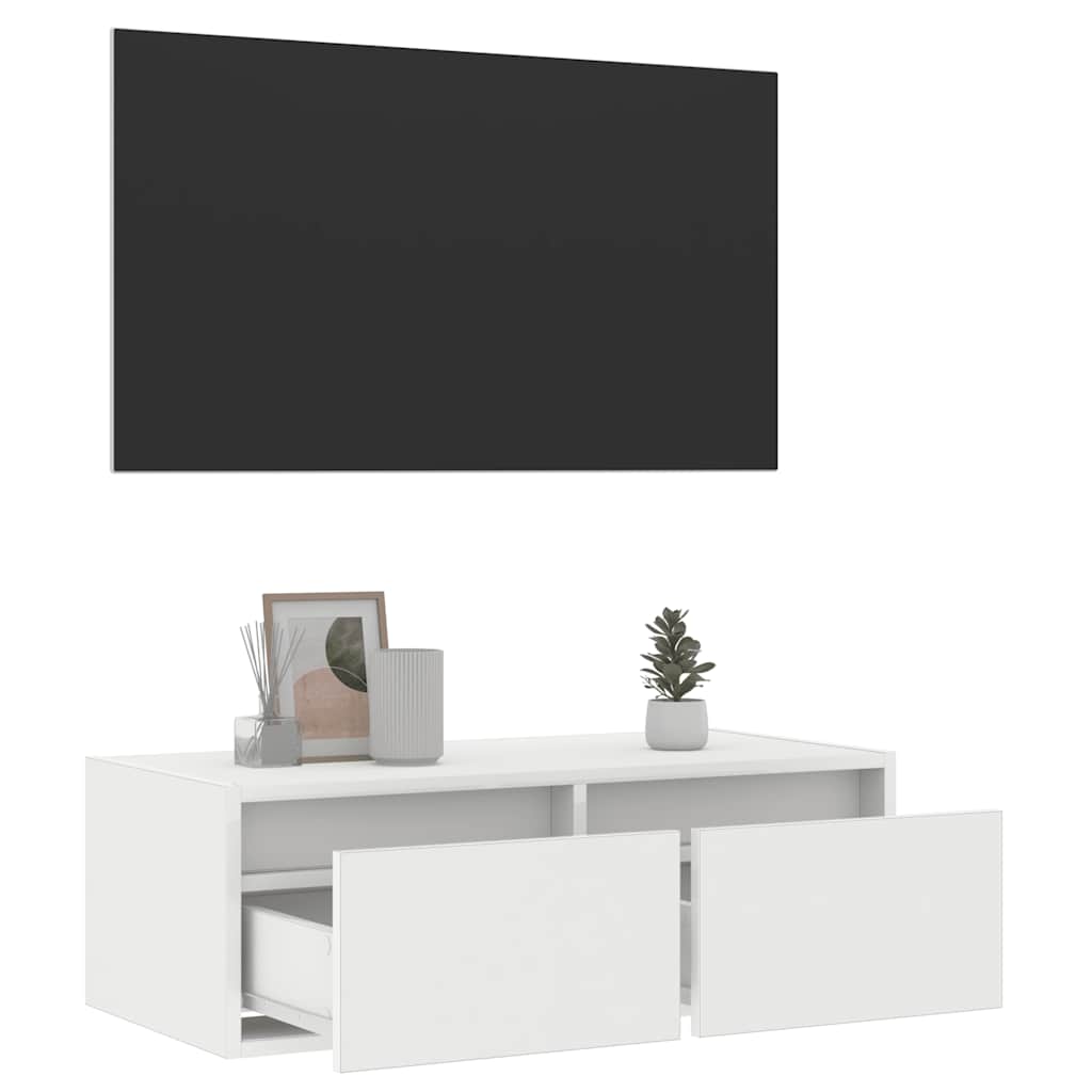 vidaXL Szafka pod TV z oświetleniem LED, biała, 75x35,5x25 cm