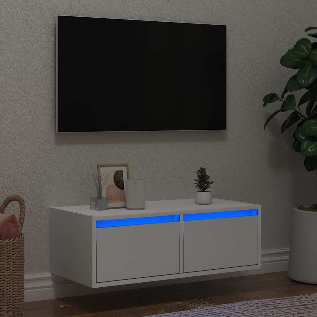 vidaXL Szafka pod TV z oświetleniem LED, biała, 75x35,5x25 cm
