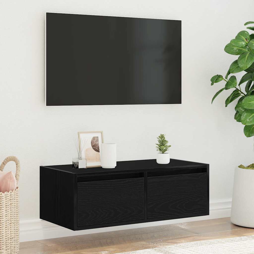 vidaXL Szafka pod TV z oświetleniem LED, czarna, 75x35,5x25 cm