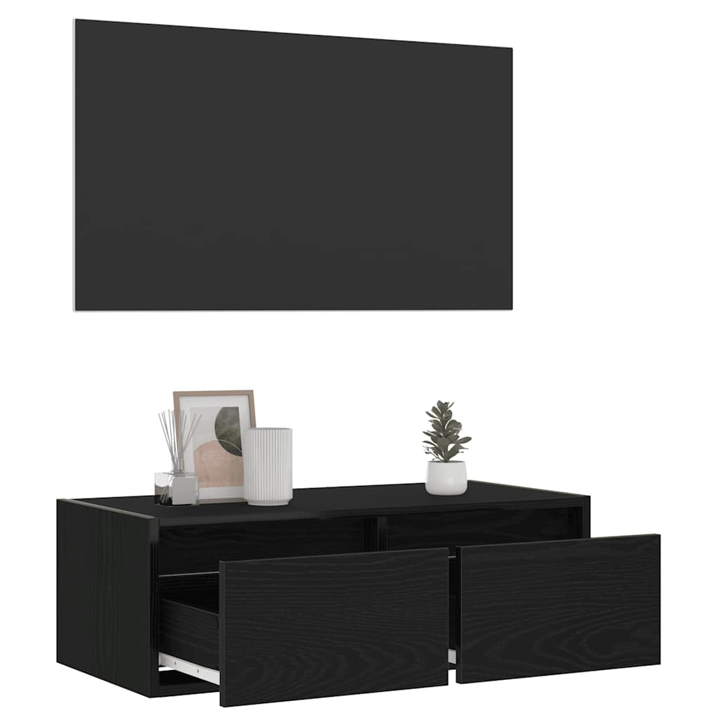 vidaXL Szafka pod TV z oświetleniem LED, czarna, 75x35,5x25 cm
