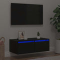 vidaXL Szafka pod TV z oświetleniem LED, czarna, 75x35,5x25 cm