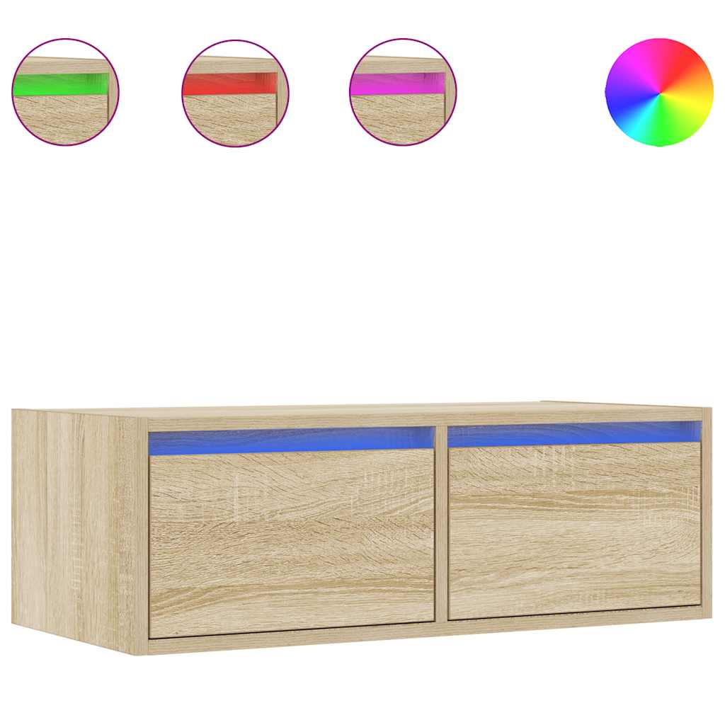 vidaXL Szafka pod TV z oświetleniem LED, dąb sonoma, 75x35,5x25 cm