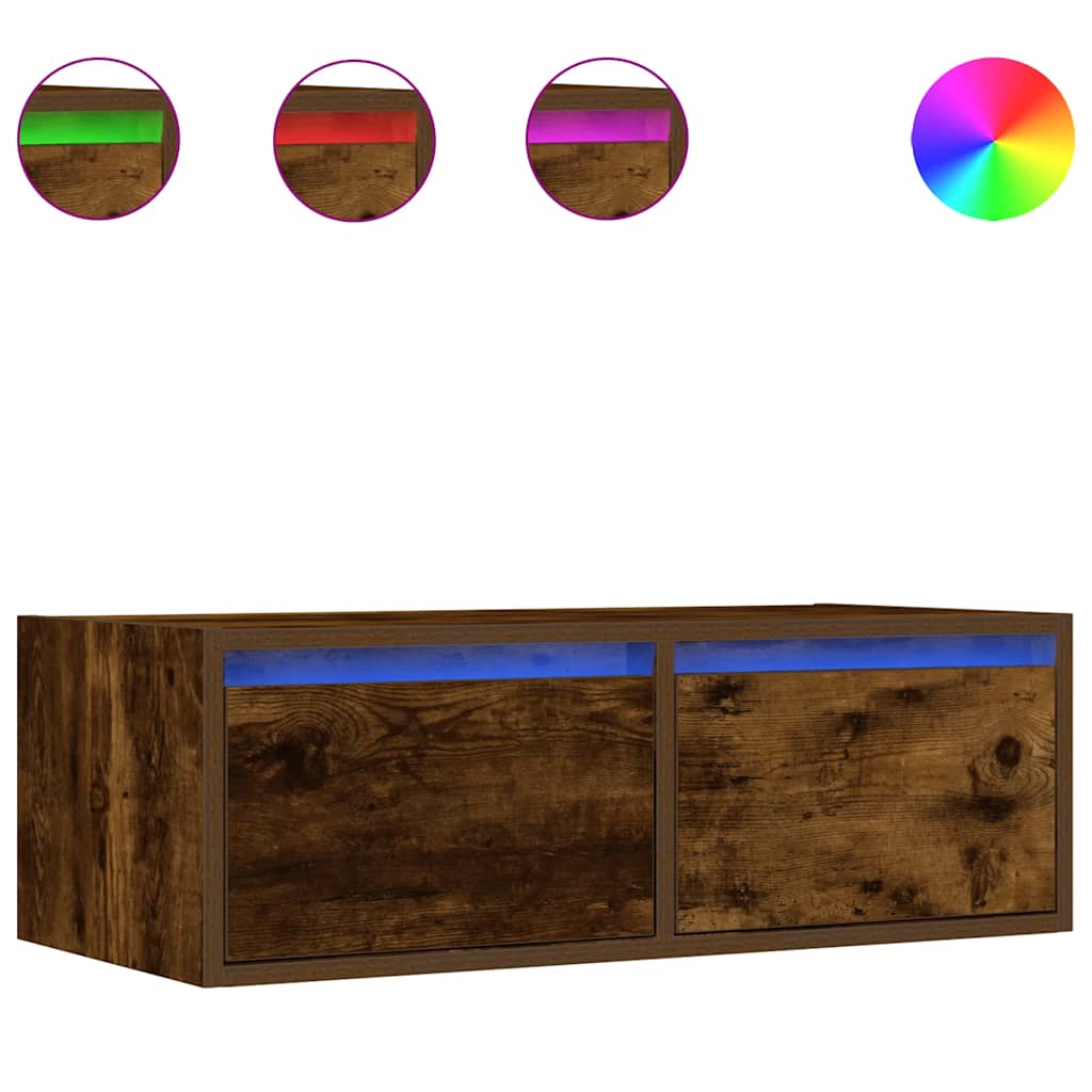vidaXL Szafka pod TV z LED, przydymiony dąb, 75x35,5x25 cm