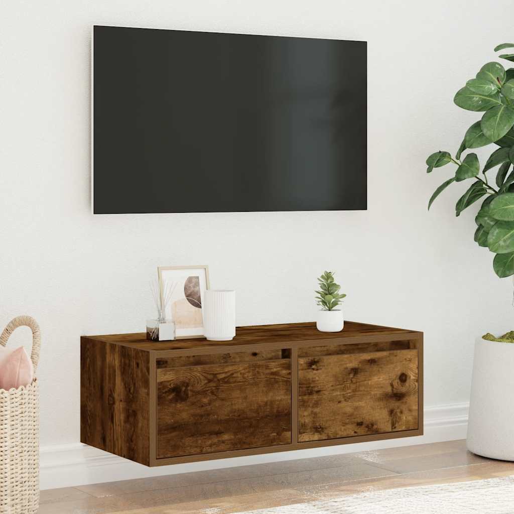 vidaXL Szafka pod TV z LED, przydymiony dąb, 75x35,5x25 cm