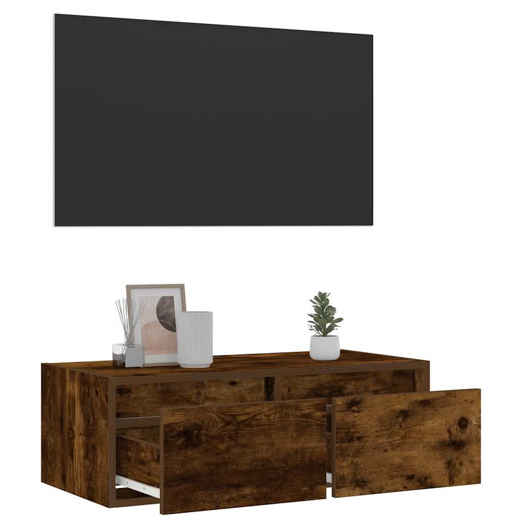 vidaXL Szafka pod TV z LED, przydymiony dąb, 75x35,5x25 cm