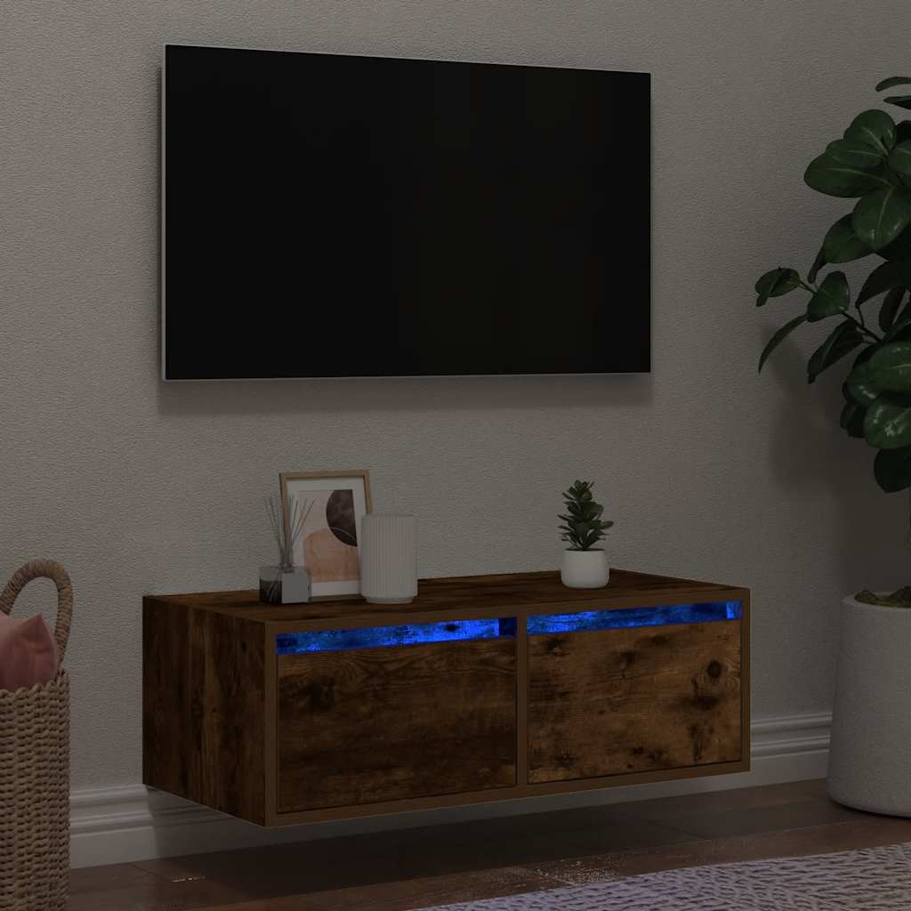 vidaXL Szafka pod TV z LED, przydymiony dąb, 75x35,5x25 cm