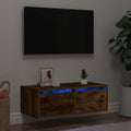 vidaXL Szafka pod TV z LED, przydymiony dąb, 75x35,5x25 cm