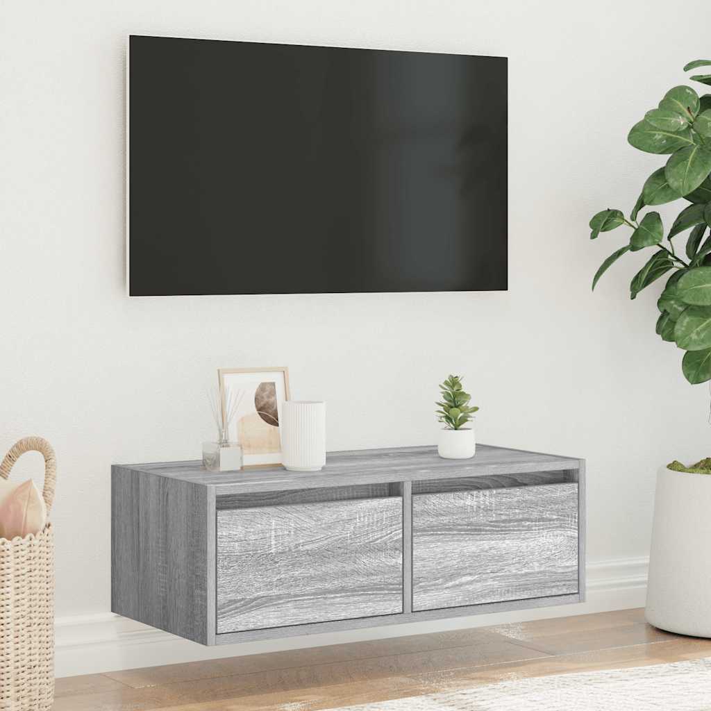 vidaXL Szafka pod TV z LED, szary dąb sonoma, 75x35,5x25 cm