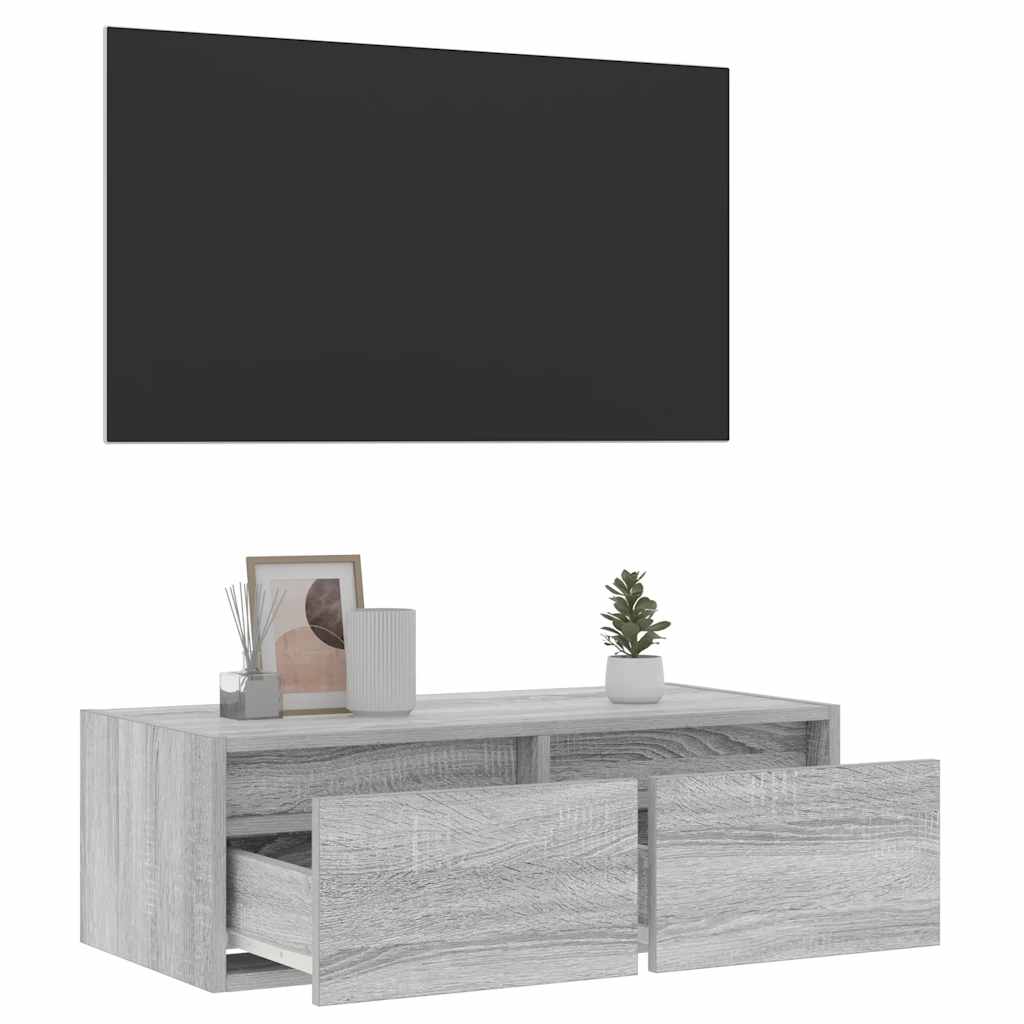 vidaXL Szafka pod TV z LED, szary dąb sonoma, 75x35,5x25 cm