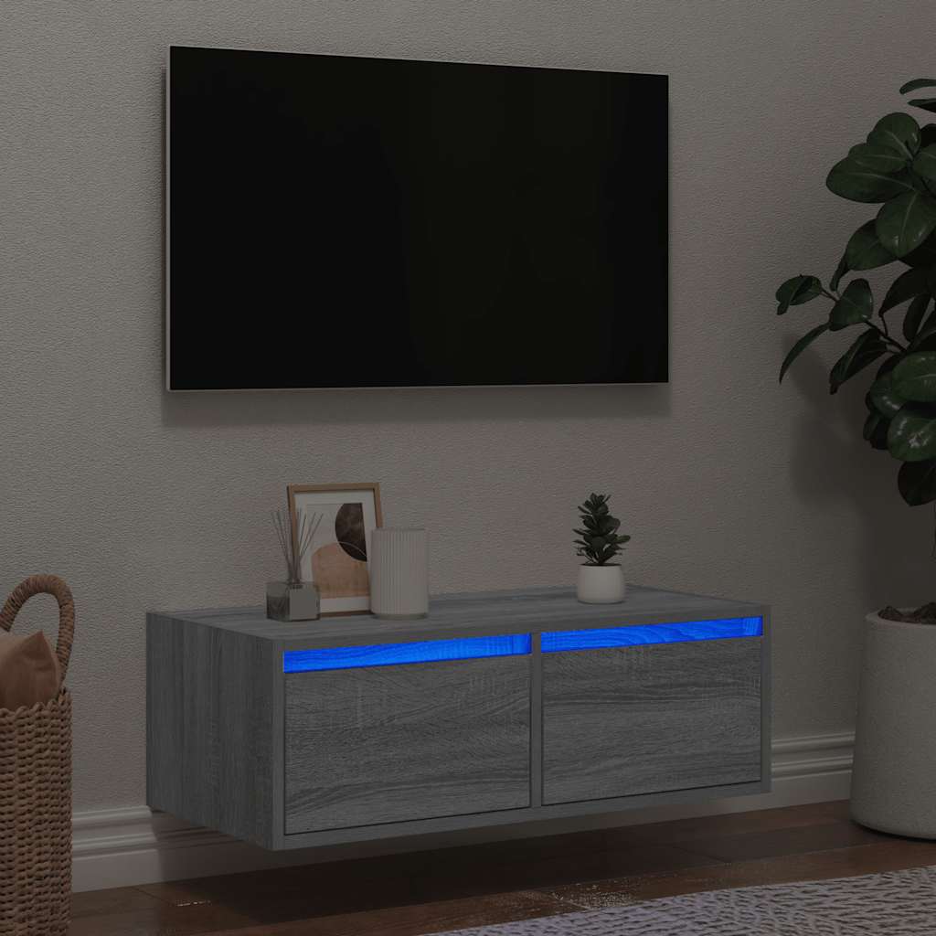 vidaXL Szafka pod TV z LED, szary dąb sonoma, 75x35,5x25 cm