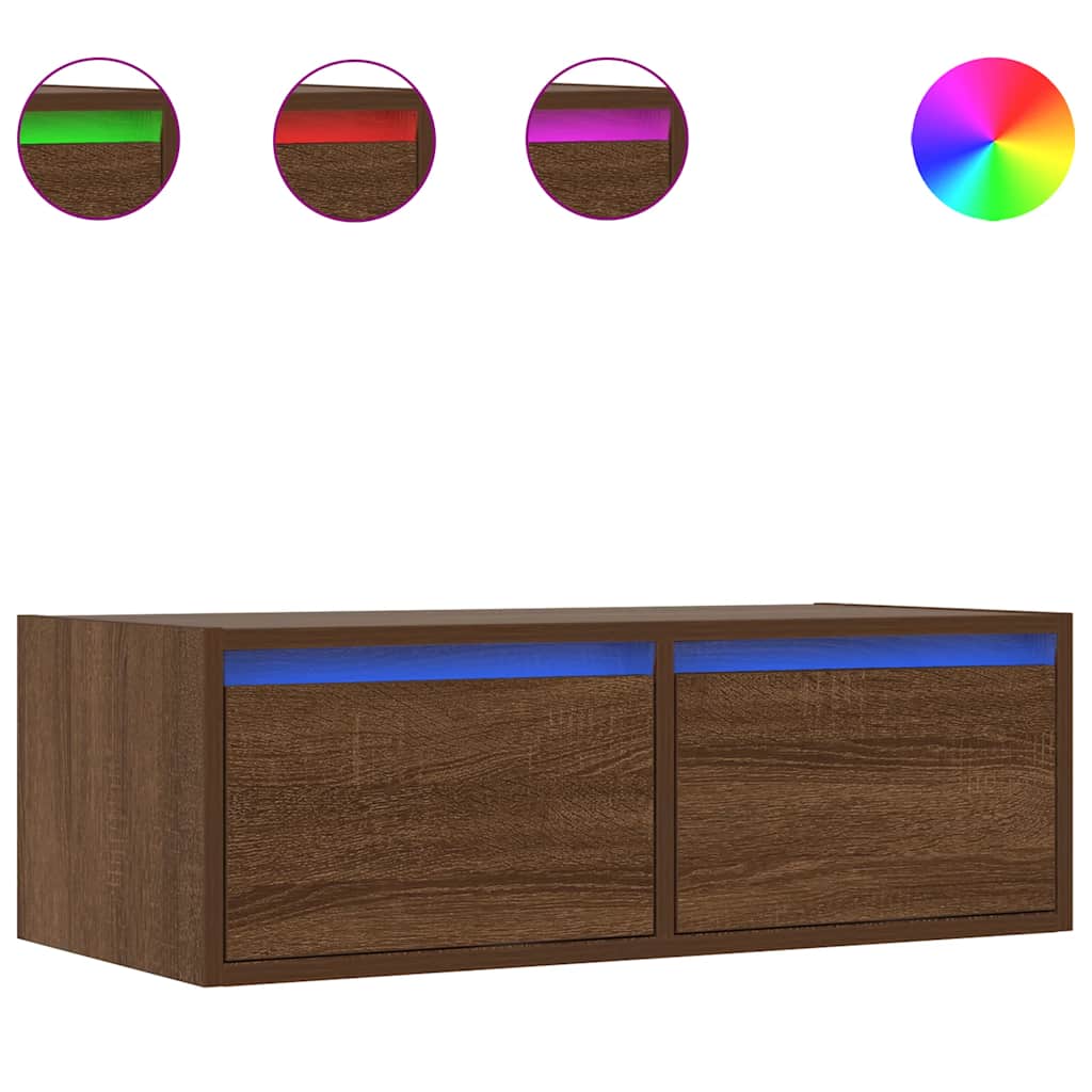 vidaXL Szafka pod TV z oświetleniem LED, brązowy dąb, 75x35,5x25 cm