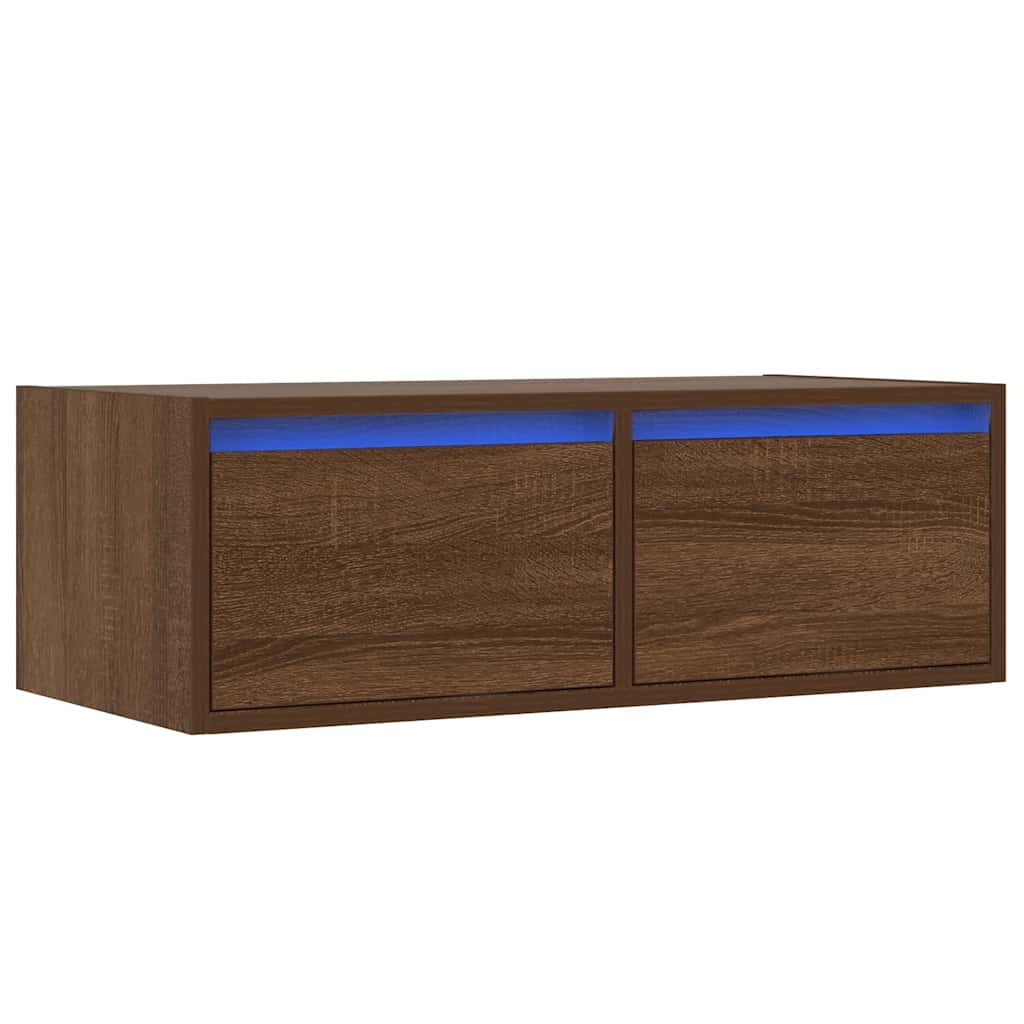 vidaXL Szafka pod TV z oświetleniem LED, brązowy dąb, 75x35,5x25 cm