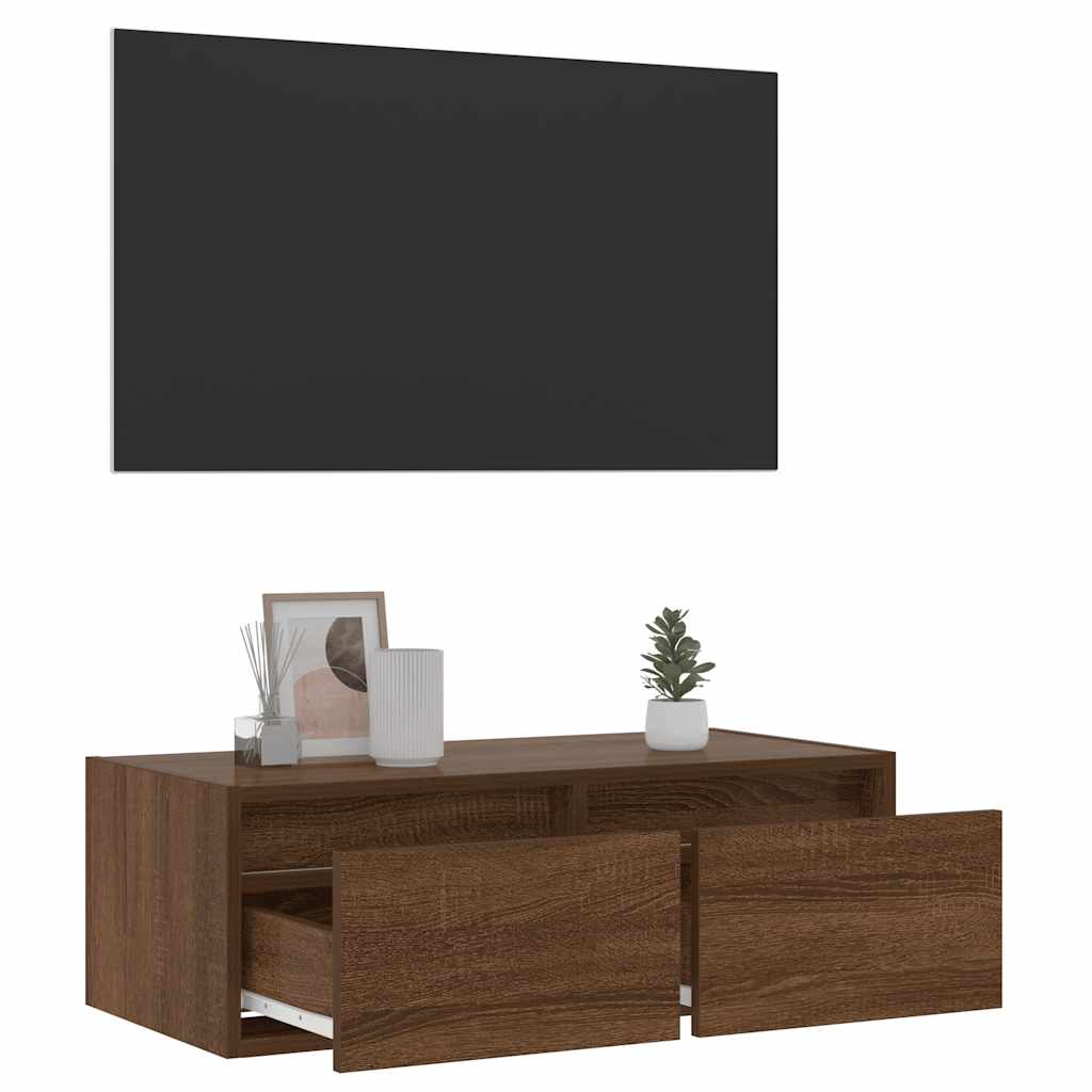 vidaXL Szafka pod TV z oświetleniem LED, brązowy dąb, 75x35,5x25 cm