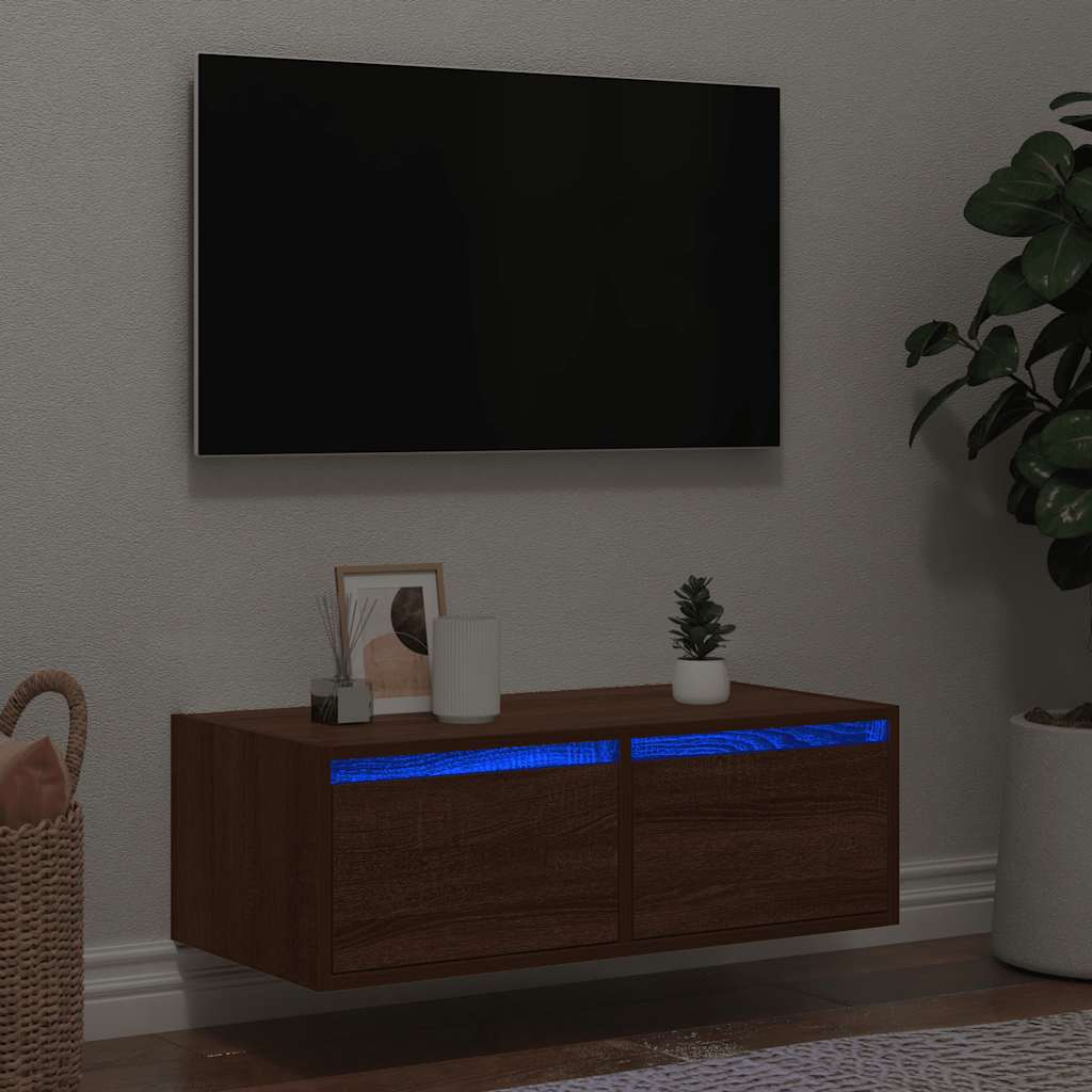 vidaXL Szafka pod TV z oświetleniem LED, brązowy dąb, 75x35,5x25 cm