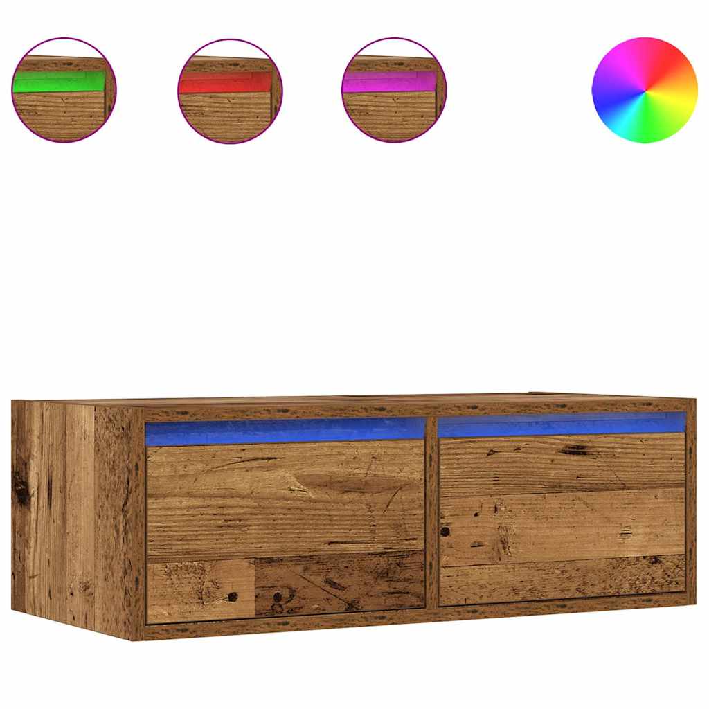 vidaXL Szafka pod TV z oświetleniem LED, stare drewno, 75x35,5x25 cm