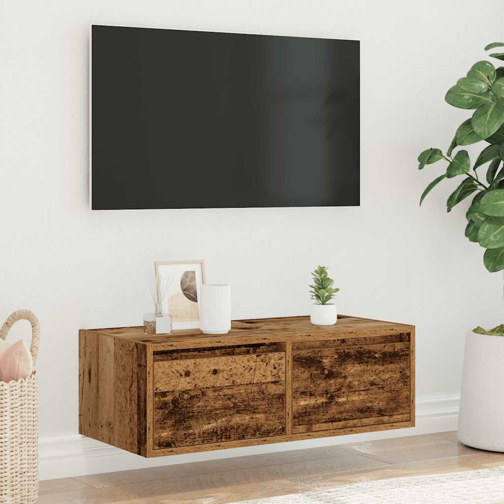 vidaXL Szafka pod TV z oświetleniem LED, stare drewno, 75x35,5x25 cm