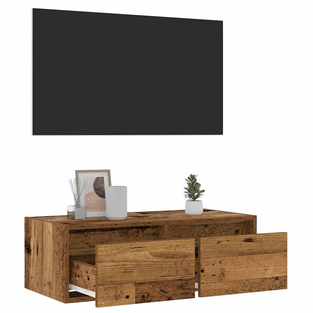 vidaXL Szafka pod TV z oświetleniem LED, stare drewno, 75x35,5x25 cm