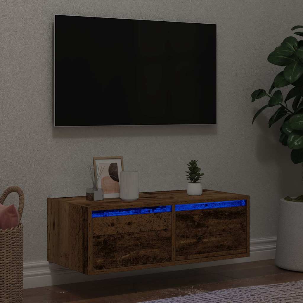 vidaXL Szafka pod TV z oświetleniem LED, stare drewno, 75x35,5x25 cm