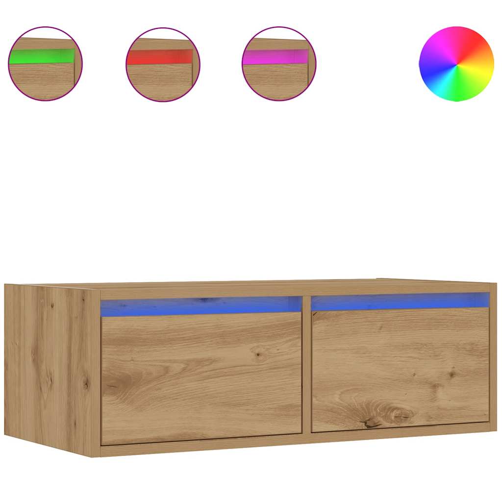 vidaXL Szafka pod TV z oświetleniem LED, dąb artisan, 75x35,5x25 cm
