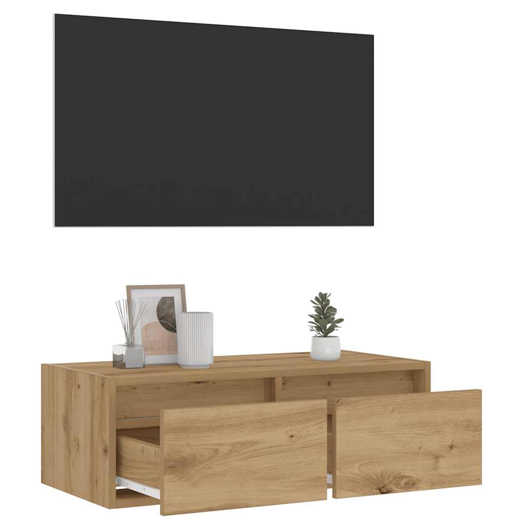 vidaXL Szafka pod TV z oświetleniem LED, dąb artisan, 75x35,5x25 cm
